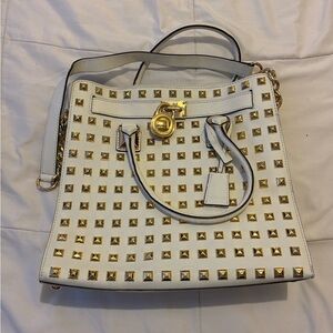 Michael Kors White and Gold Studded Shoulder Bag